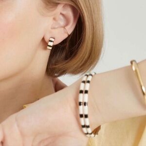 🐧 {RARE} Mejuri Coastal Striped Bangle Bracelet ~ Gold Vermeil